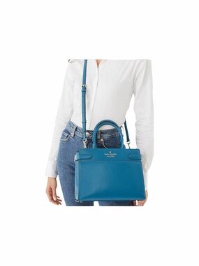 Kate Spade Staci Medium Satchel Dark Peacock Saffiano Leather Crossbody Bag